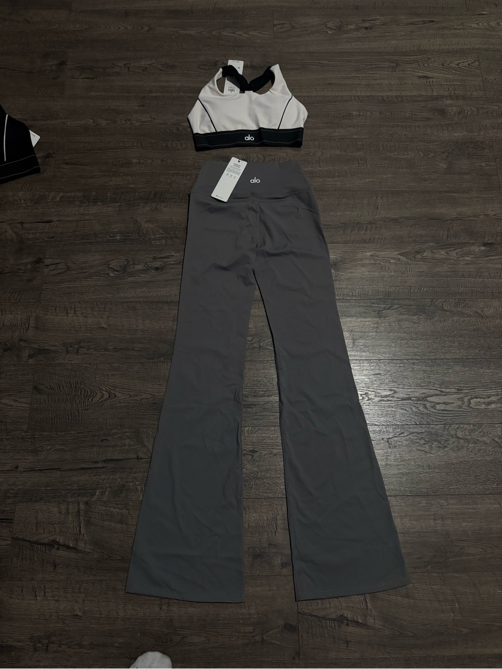 ALO Yoga High-Rise Boot Cut Yoga Pants in Charcoal Gray